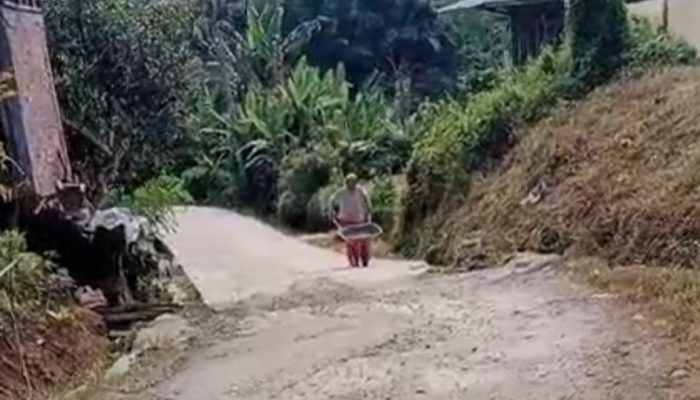 Kendaraan Sulit Berpapasan Warga Pekon Bumiagung Gotong Royong Lebarkan Badan Jalan