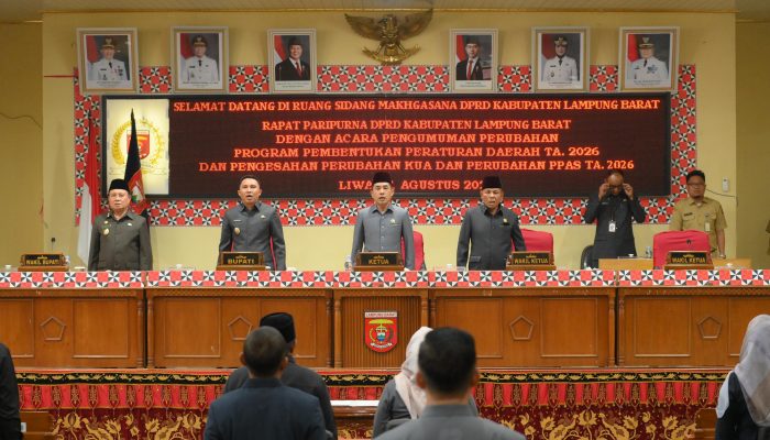 DPRD Lampung Barat Gelar Rapat Paripurna, Umumkan Propemperda 2026 dan Sahkan Perubahan KUA-PPAS 2026